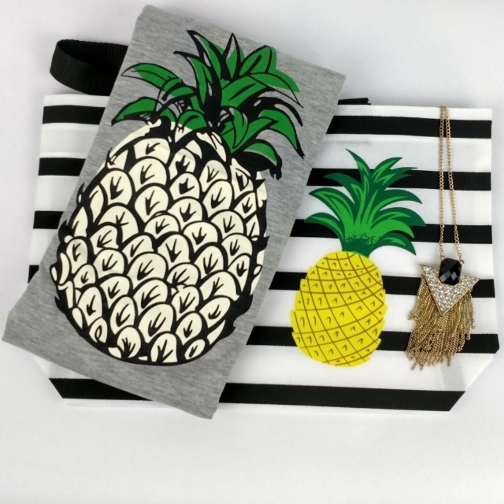Pineapple Graphic Gray Short Sleeve Tee Shirt - Picture 1 of 6